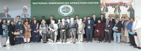 11-12-2023, Islamabad: A Group Photo of UN Representative with Chairman NDMA Lt Gen Inam Haider Malik upon their visit to National Emergencies Operation Center (NEOC) of NDMA HQs
